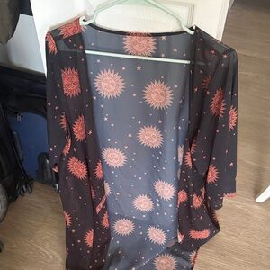 Black Sheer Kimono with Sun and Star Pattern